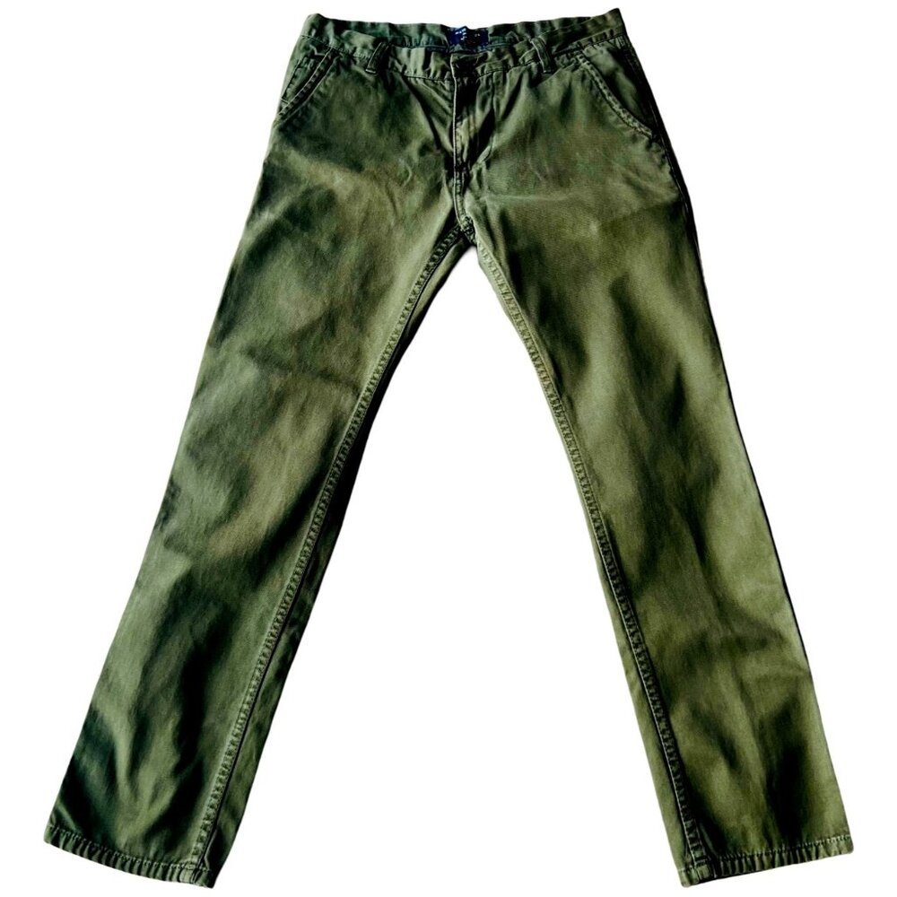 Matchstick Men's Army Green Twill 5-Pocket Pants Jeans Slim Straight Fit